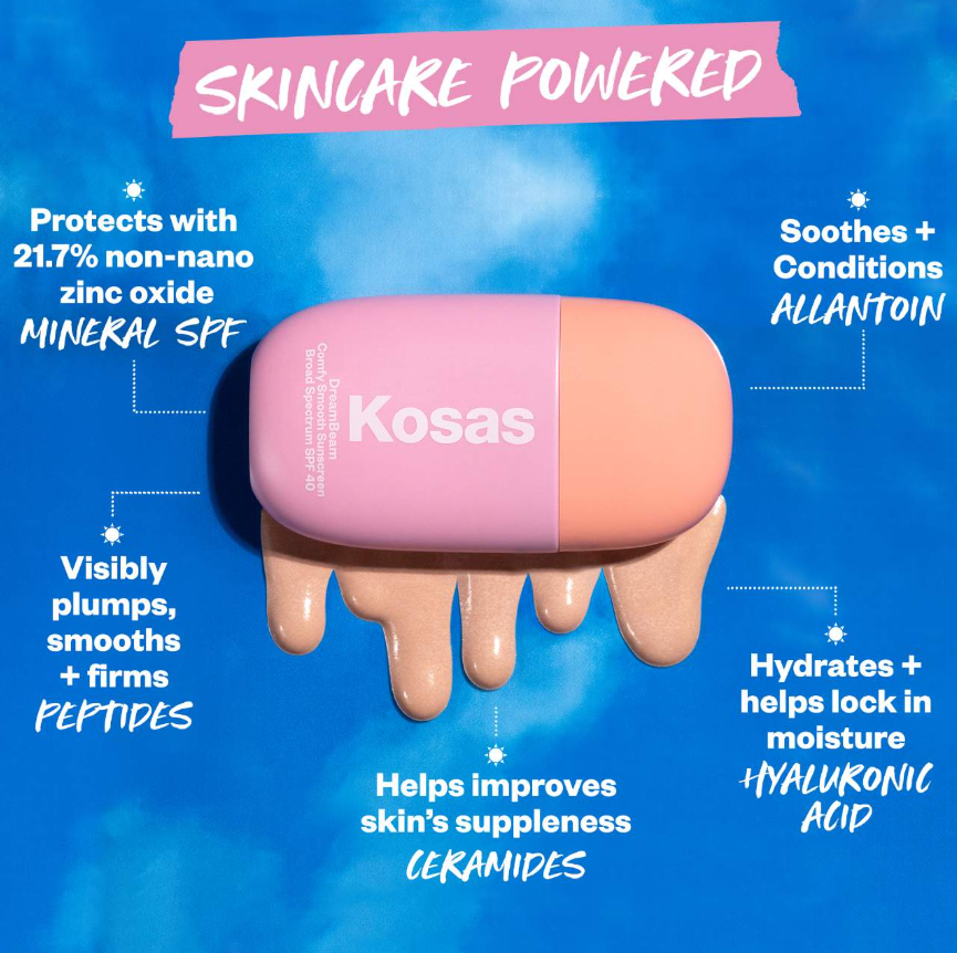 Kosas  DreamBeam Silicone-Free Mineral Sunscreen SPF 40 with Ceramides and Peptides *Pre Orden*
